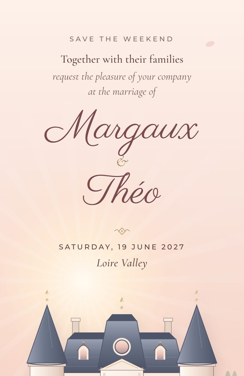 Blush French Chateau invitation preview